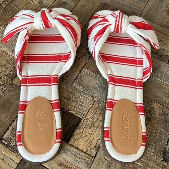 J Crew Red White Striped Knotted Slide Sandals Size 10 - Picture 2 of 8